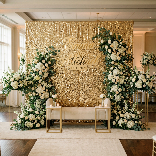 Backdrop Styling - Shimmer walls and floral backdrops